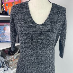 EXPRESS HEATHERED RIBBED DEEP V-NECK SWEATER